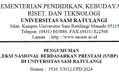 Pengumuman Lulus Seleksi Nasional Berdasarkan Prestasi (SNBP) Tahun 2024 di Universitas Sam Ratulangi